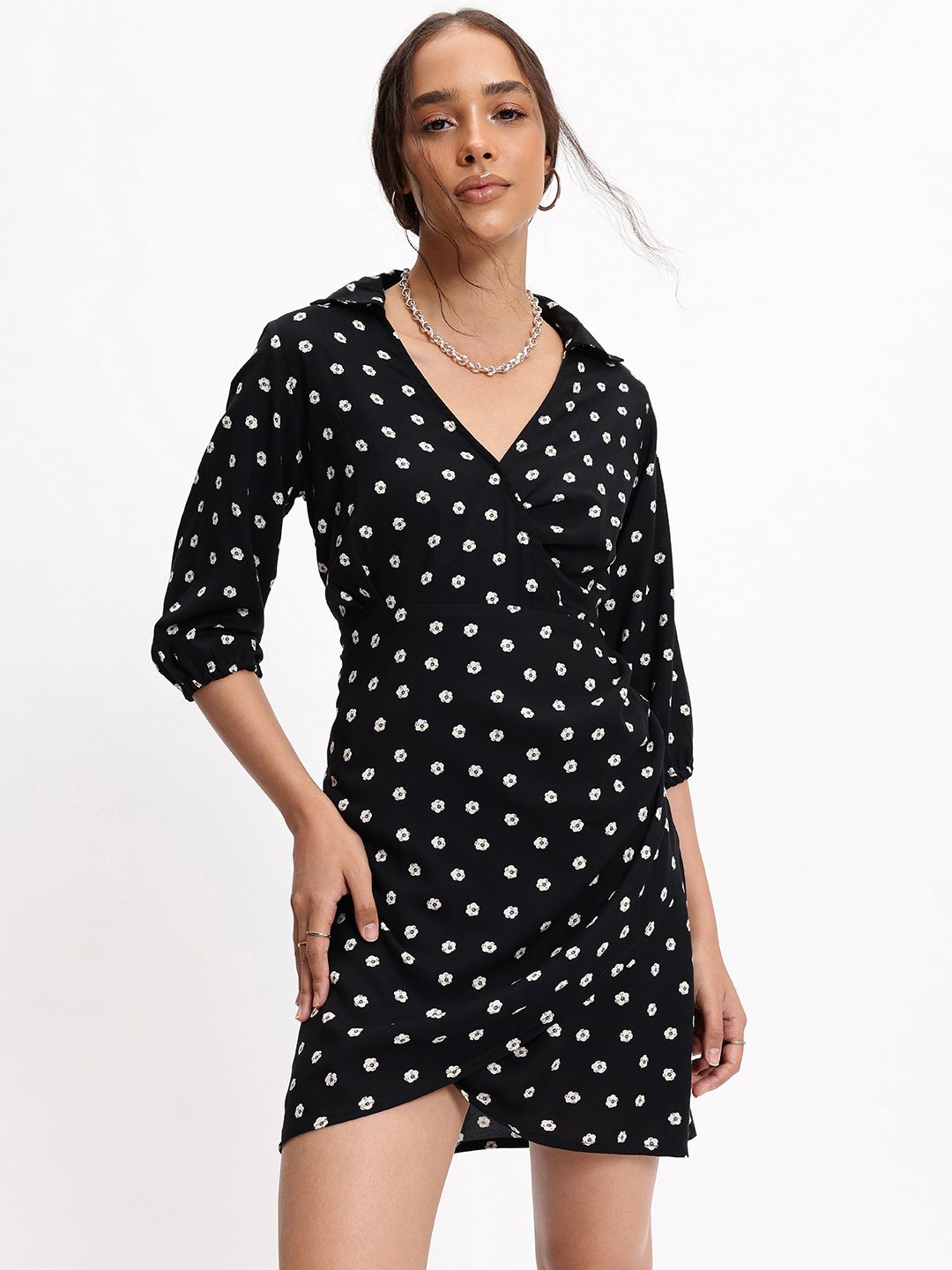 DressBerry Dainty Floral Monochrome Mania Wrap Dress