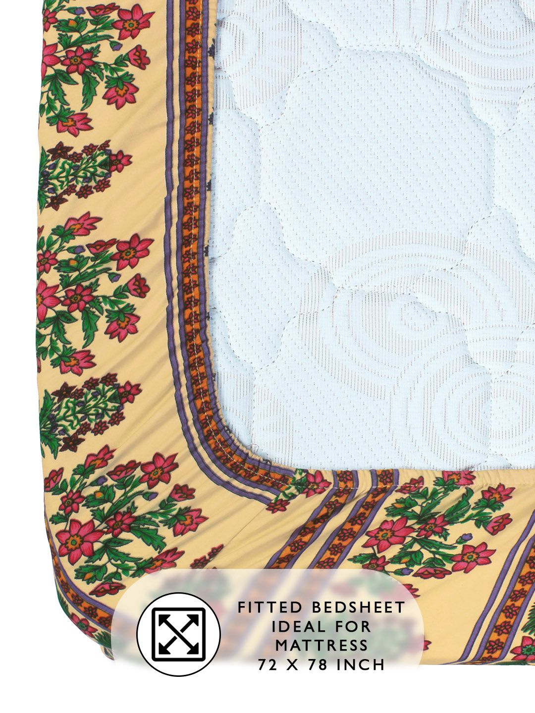 Story@home Arena Beige & Green Printed 180 TC Fitted King Bedsheet & 2 Pillow Covers