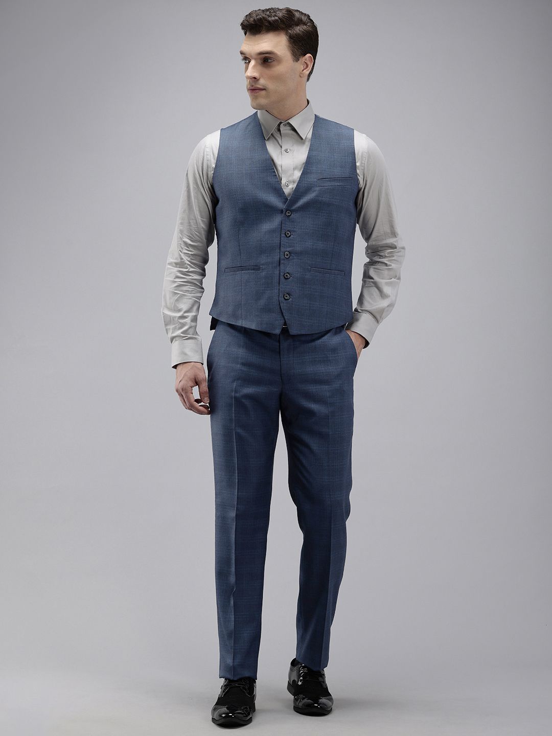Park Avenue Checked Slim Fit  Single Breasted 3-Peice Formal Suit