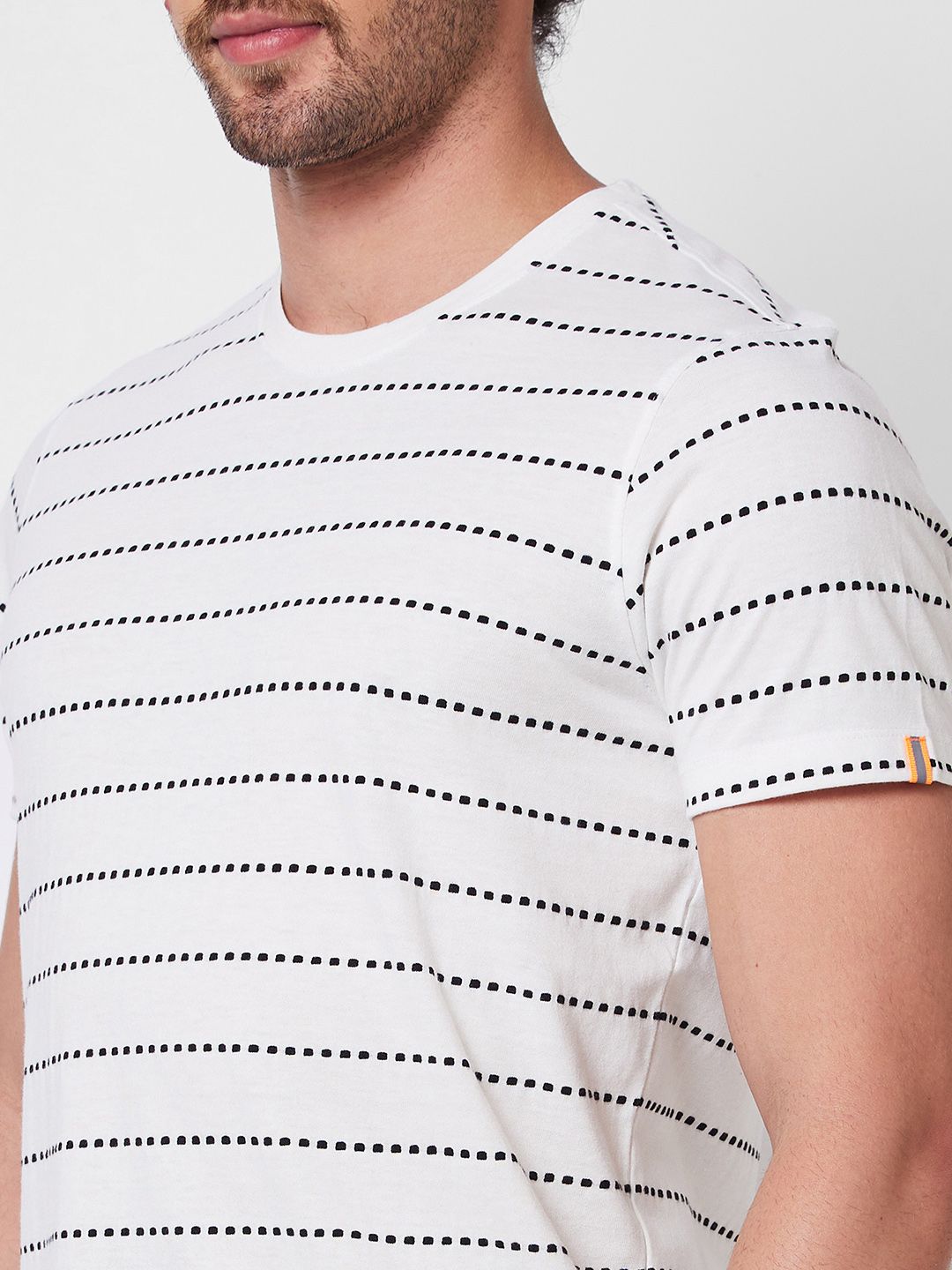 SPYKAR Round Neck Striped Cotton Slim Fit T-shirt
