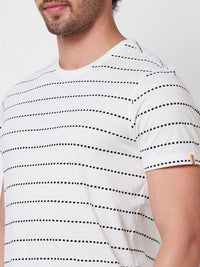 SPYKAR Round Neck Striped Cotton Slim Fit T-shirt