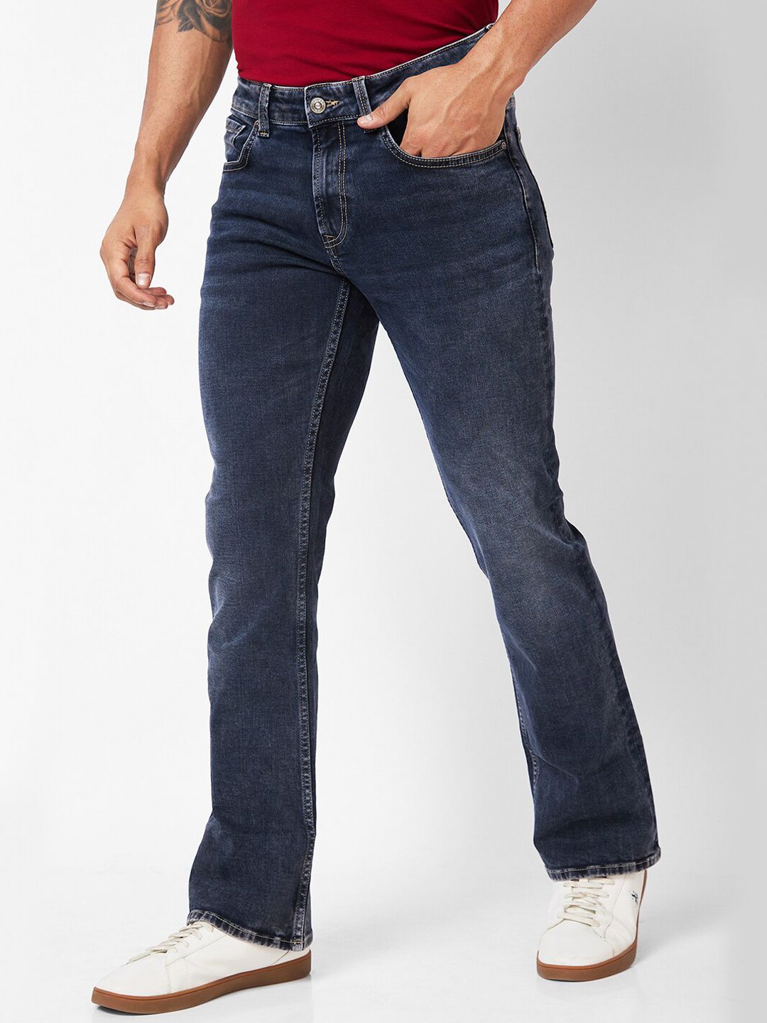 SPYKAR Men Mid-Rise Light Fade Clean Look Bootcut Stretchable Jeans