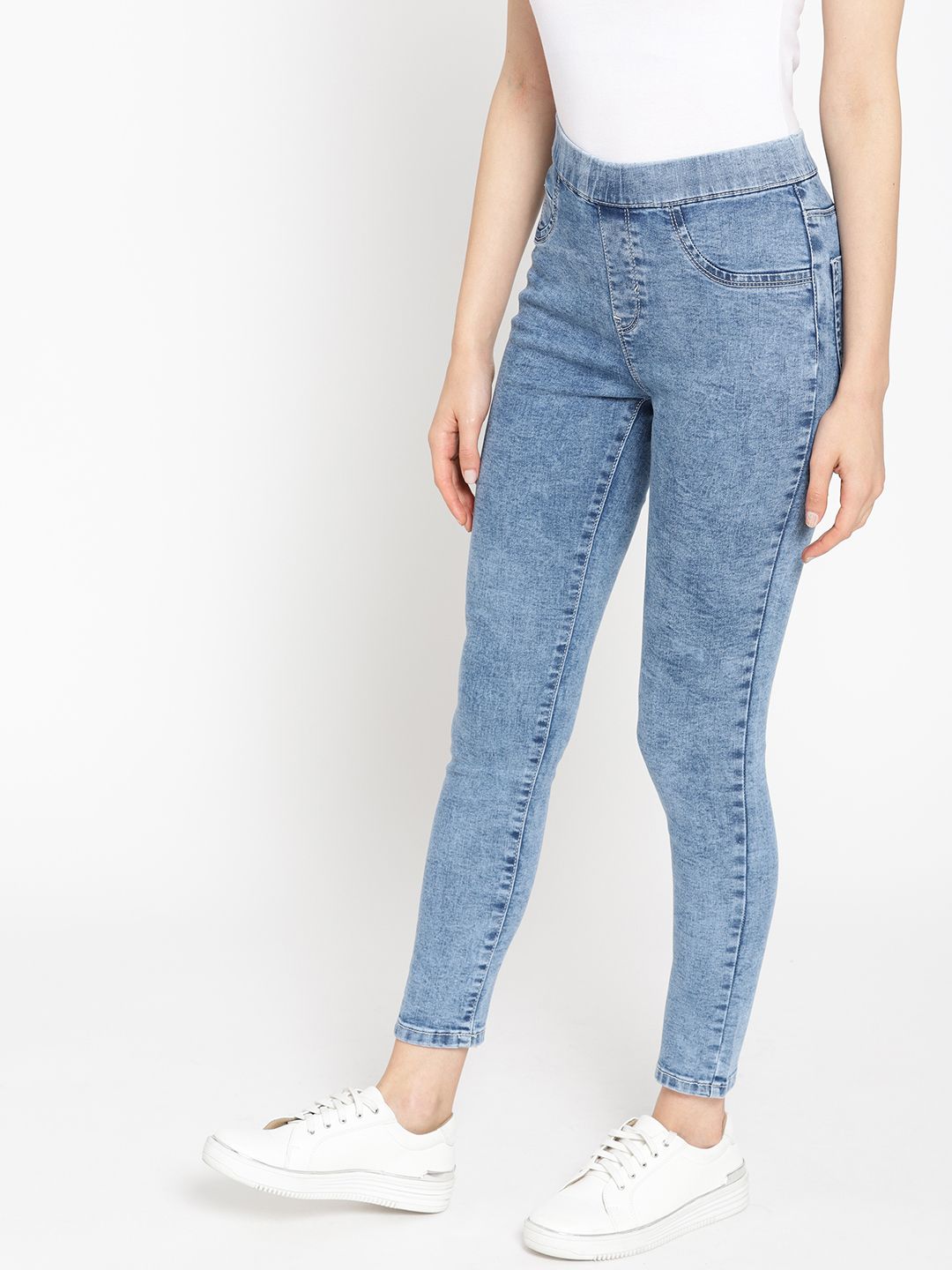 DressBerry Women Blue Super Skinny Fit Washed Jeggings