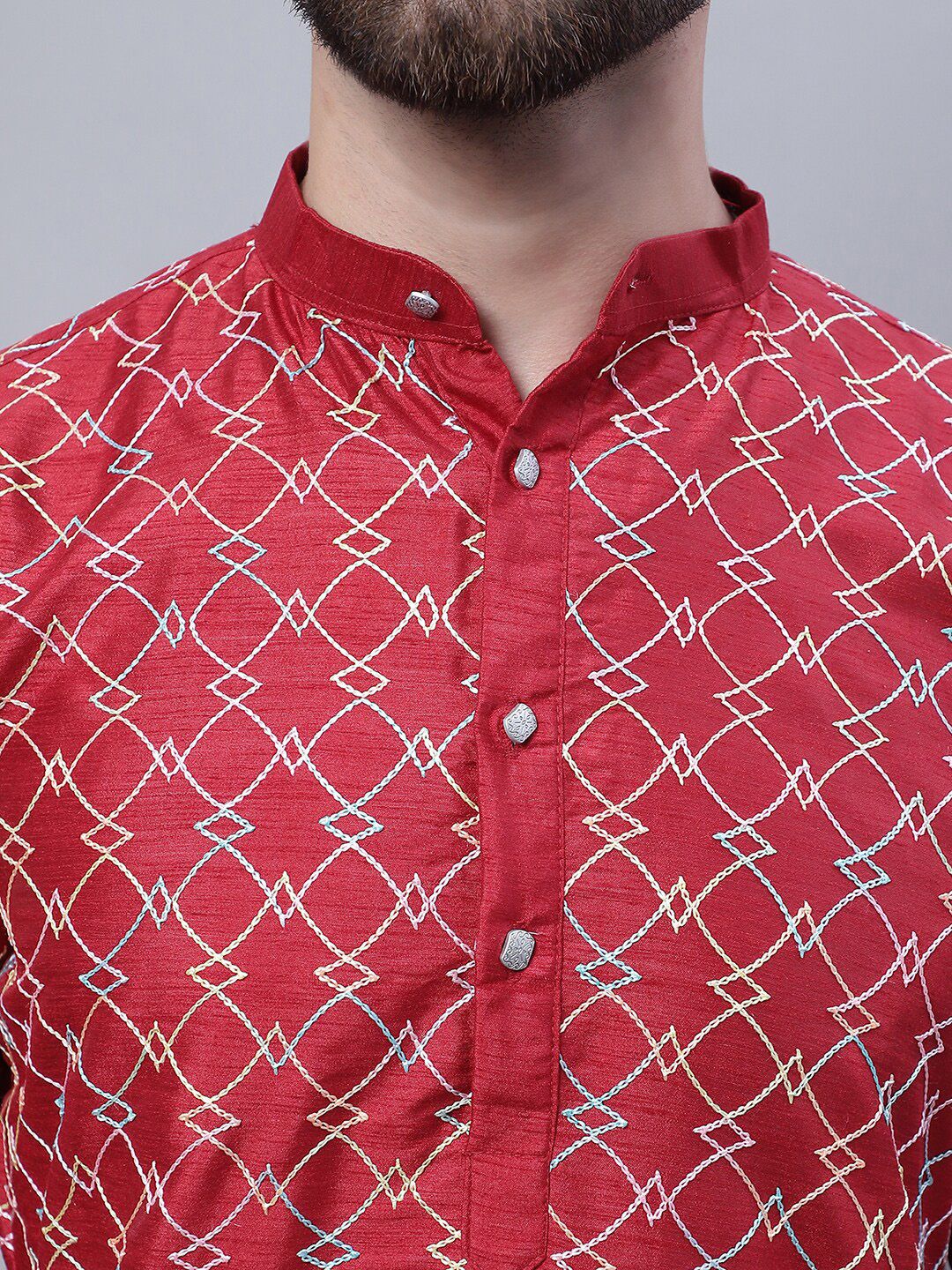 SOJANYA Embroidered Thread Work Kurta With Churidar With Nehru Jacket