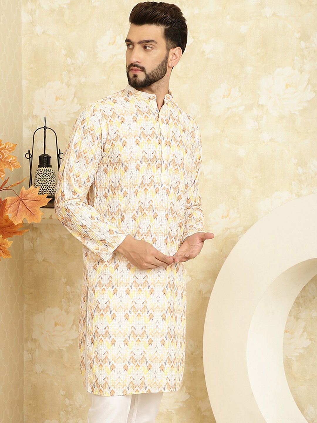 SOJANYA Geometric Printed Thread Work Cotton Straight Kurta