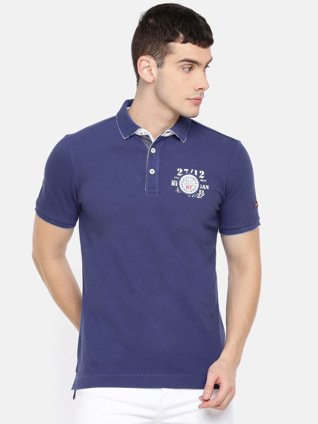 Being Human Clothing Men Blue Solid Polo Collar Pure Cotton T-shirt
