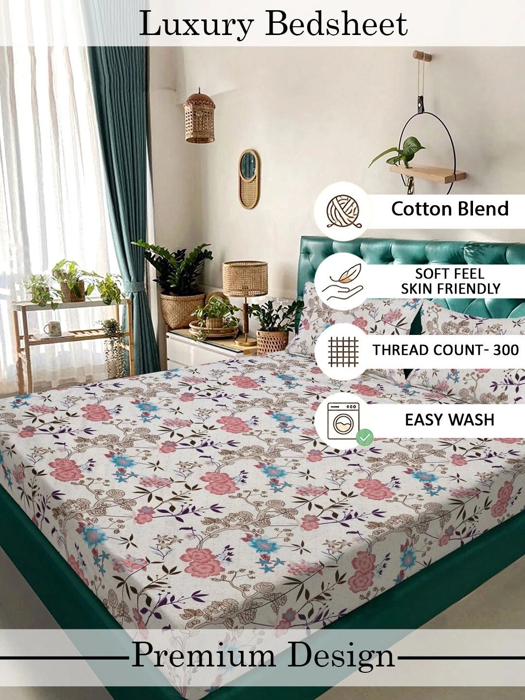 Moda Rapido X KLOTTHE Berwarna Bunga 300 TC Cadar King dengan 2 Sarung Bantal