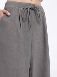 DressBerry Women Crinkling Stripes Mid-Rise Flared Fit Wide Leg Trousers