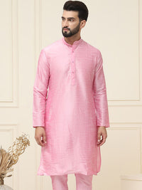 SOJANYA Men Pink Solid Straight Kurta