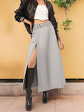DressBerry Modern Glam Side-Slit A-Line Belted Midi Skirt