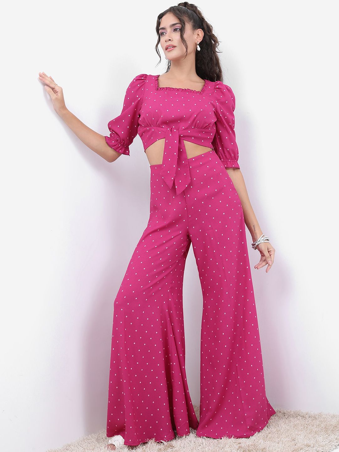 Vishudh Pink Printed Crop Top & Palazzo