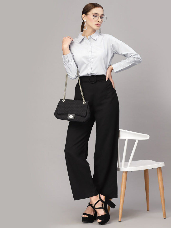 Style Quotient Women Grey Solid Classic Formal Shirt