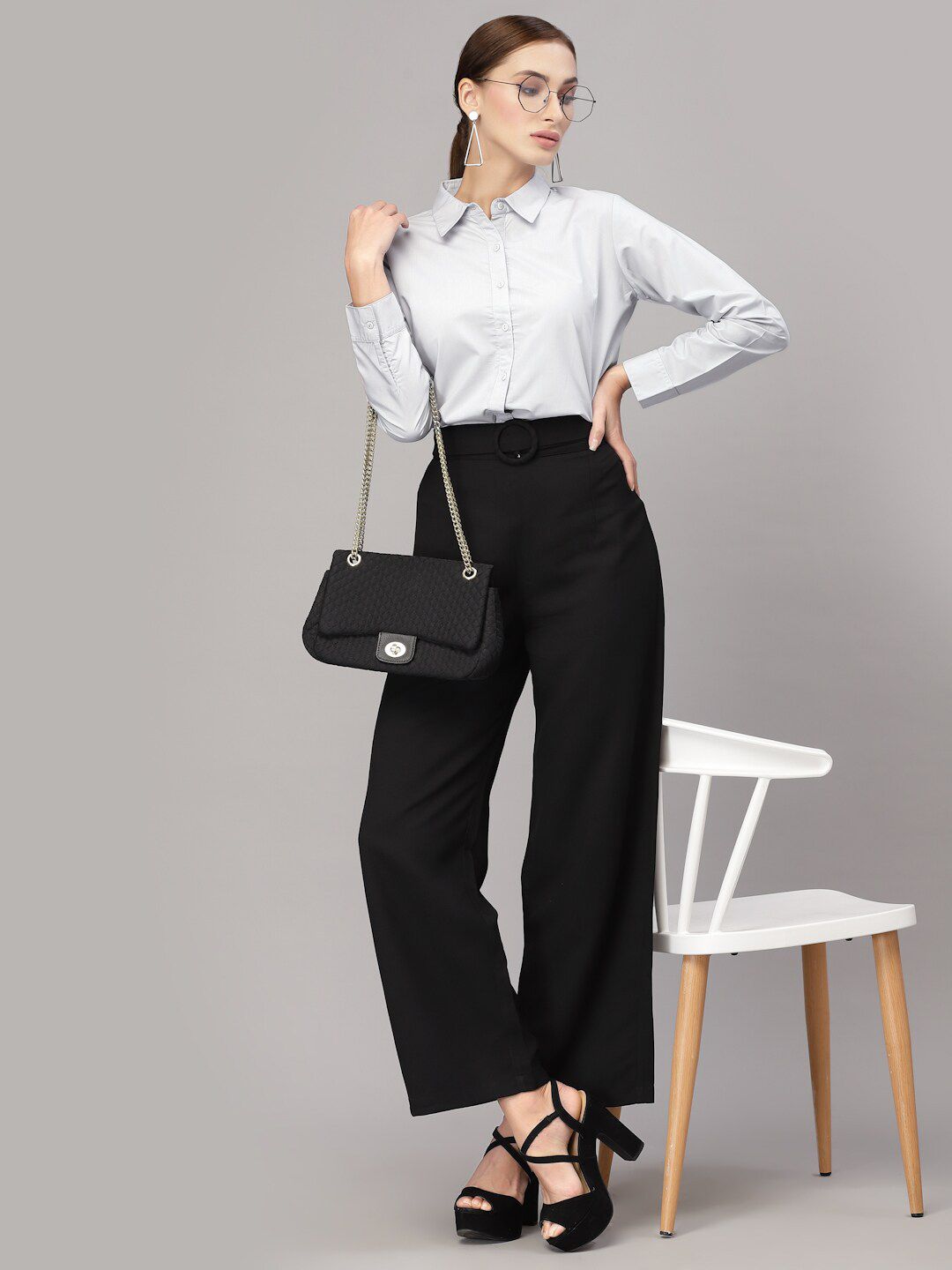 Style Quotient Women Grey Solid Classic Formal Shirt