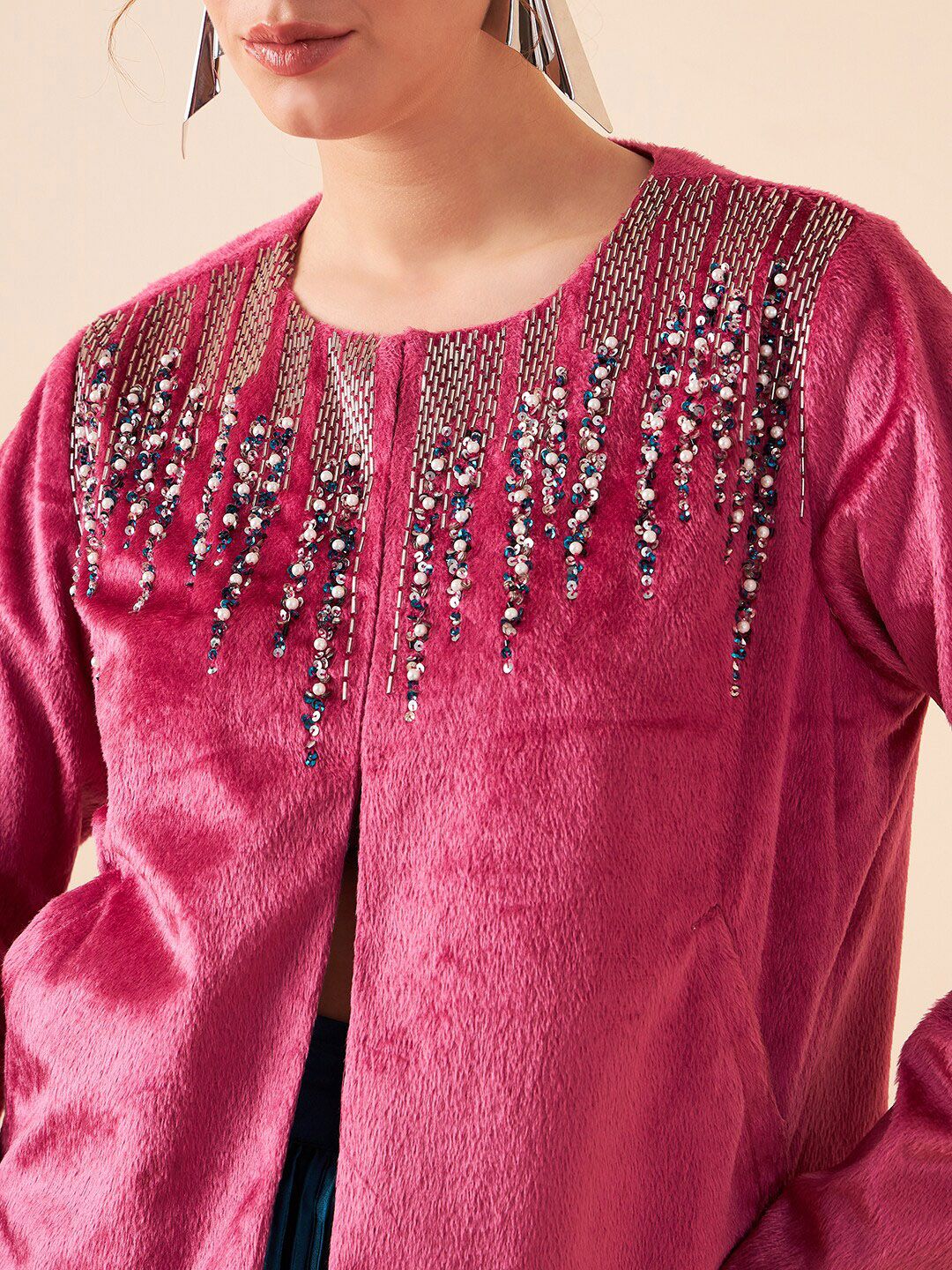 Antheaa Pink Embellished Top With Skirt