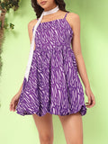 DressBerry Gorgeous & Gleeful Shoulder Straps Printed Mini Balloon Dress