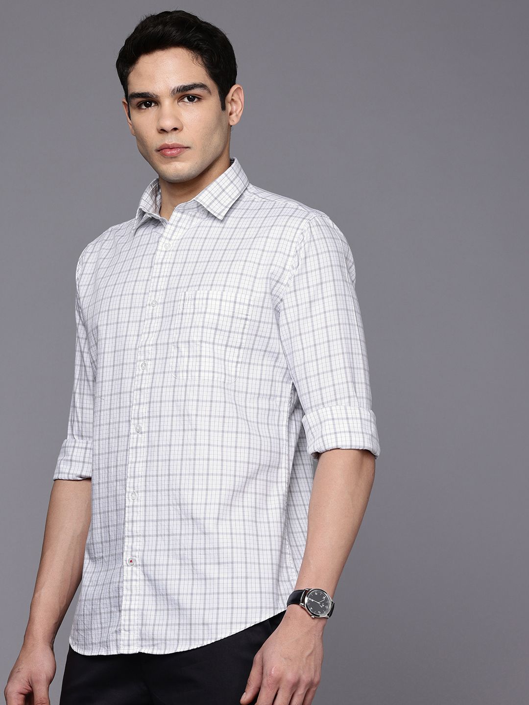Raymond Pure Cotton Slim Fit Checked Casual Shirt
