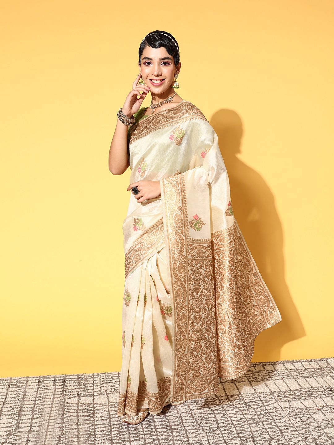 Saree mall Beige Woven Design Banarasi Saree