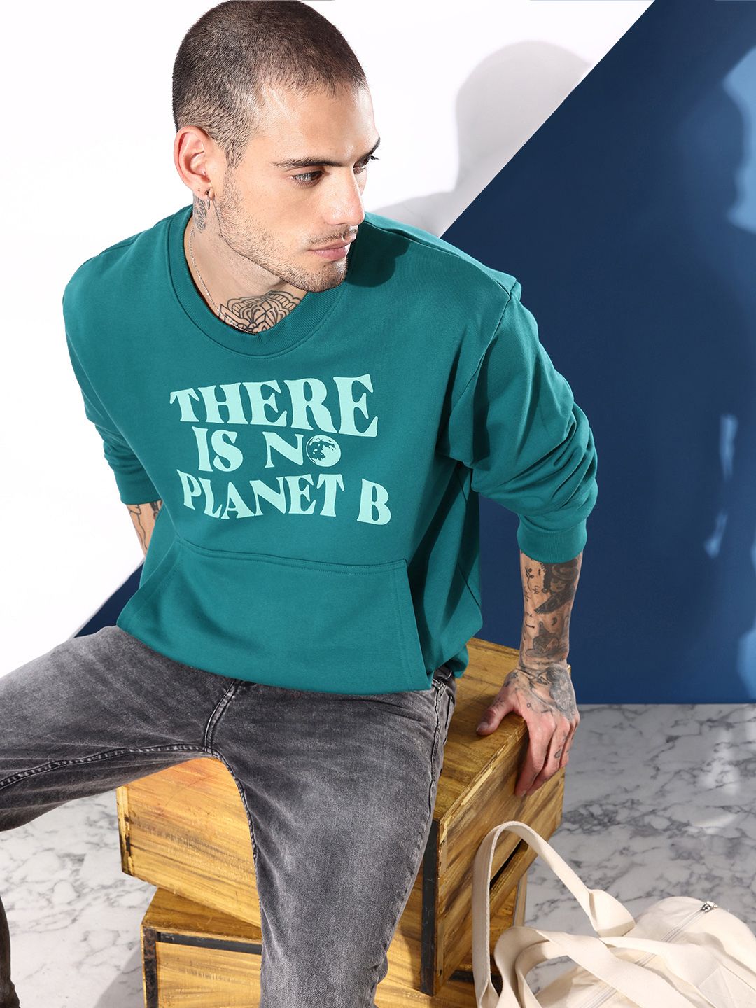 DILLINGER Men Typography Printed Oversized Sweatshirt