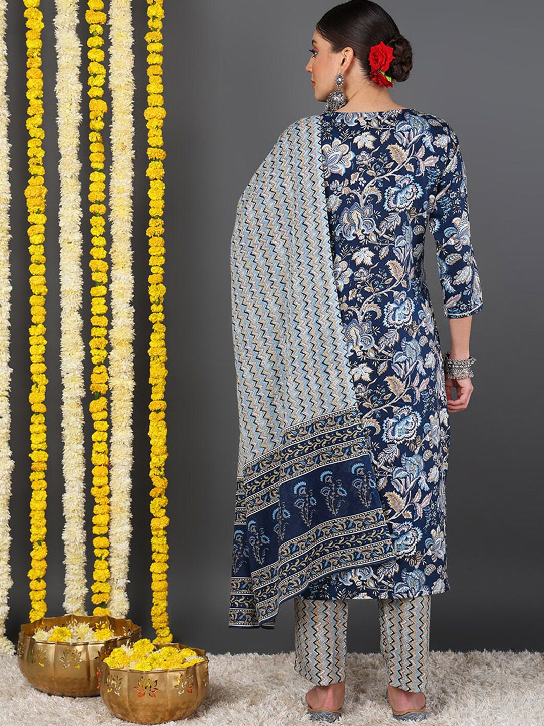 KALINI Floral Printed Gotta Patti Kurta With Trousers & Dupatta