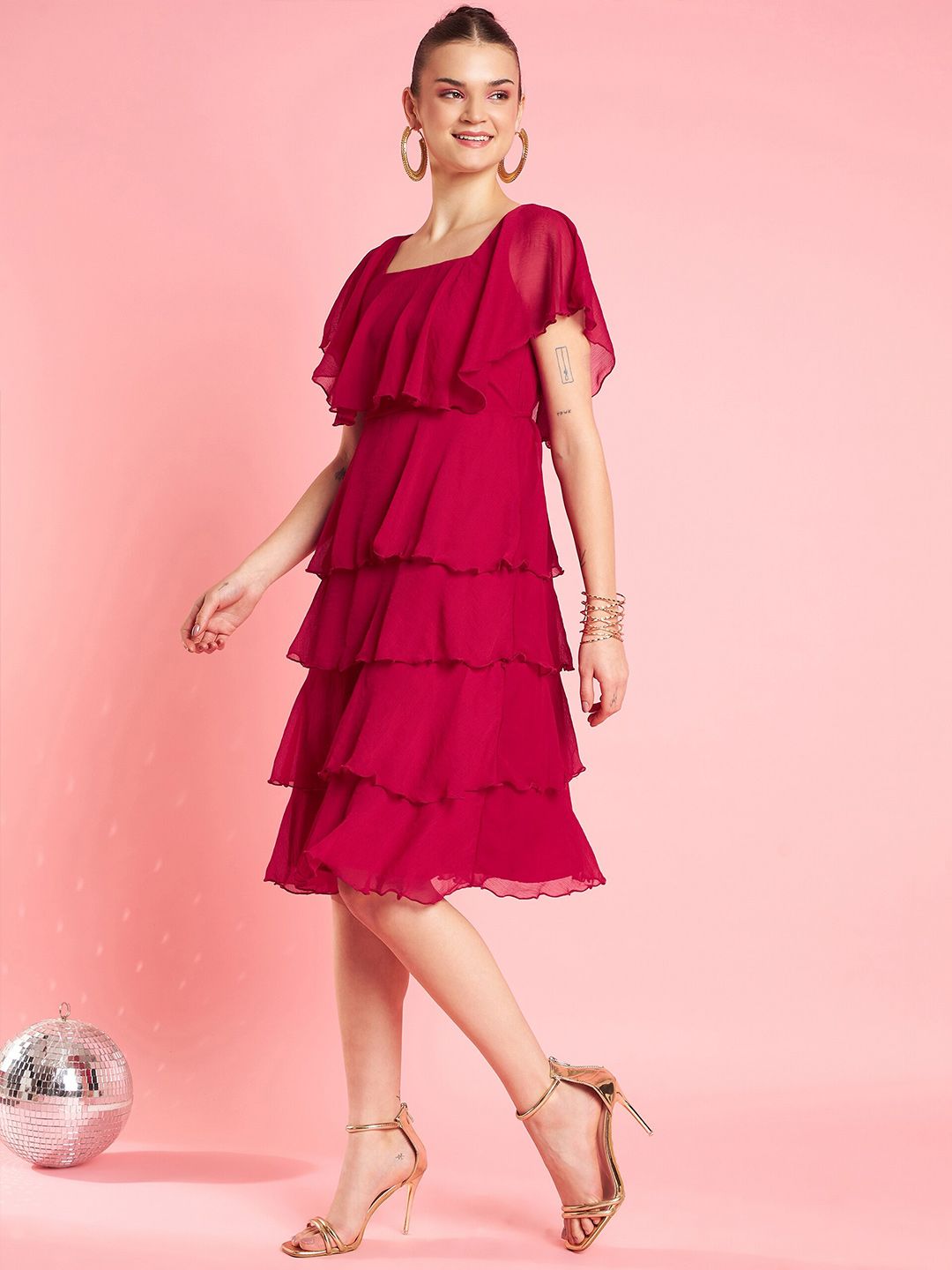 Antheaa Chiffon Gathered Or Pleated Fit & Flare Party Dress