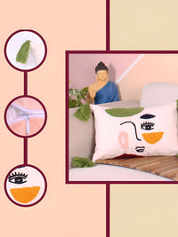 STITCHNEST Pink & Green Embroidered Rectangle Cushion Cover