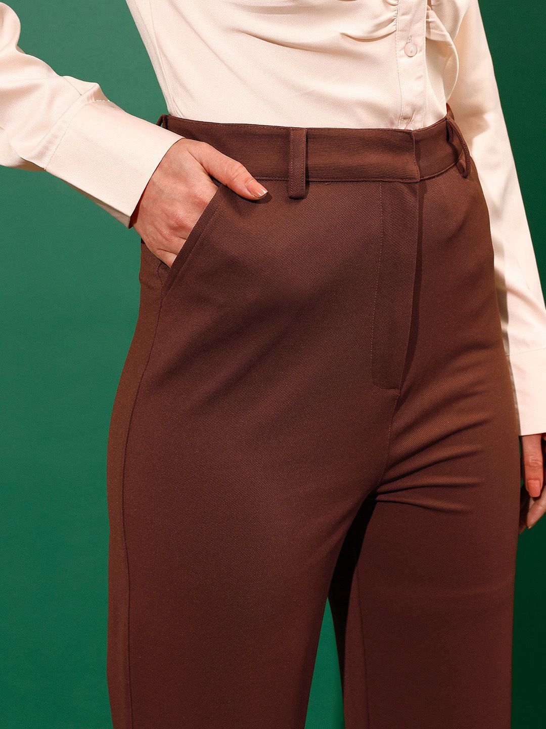 STREET 9 Women Mid-Rise Flat-Front Plain Loose Fit Trousers