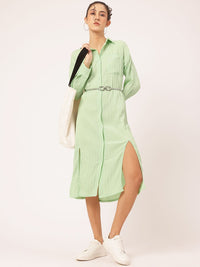 DressBerry Spirited Swirl Self-Striped Midi Shirt Dress with Slit-Detail