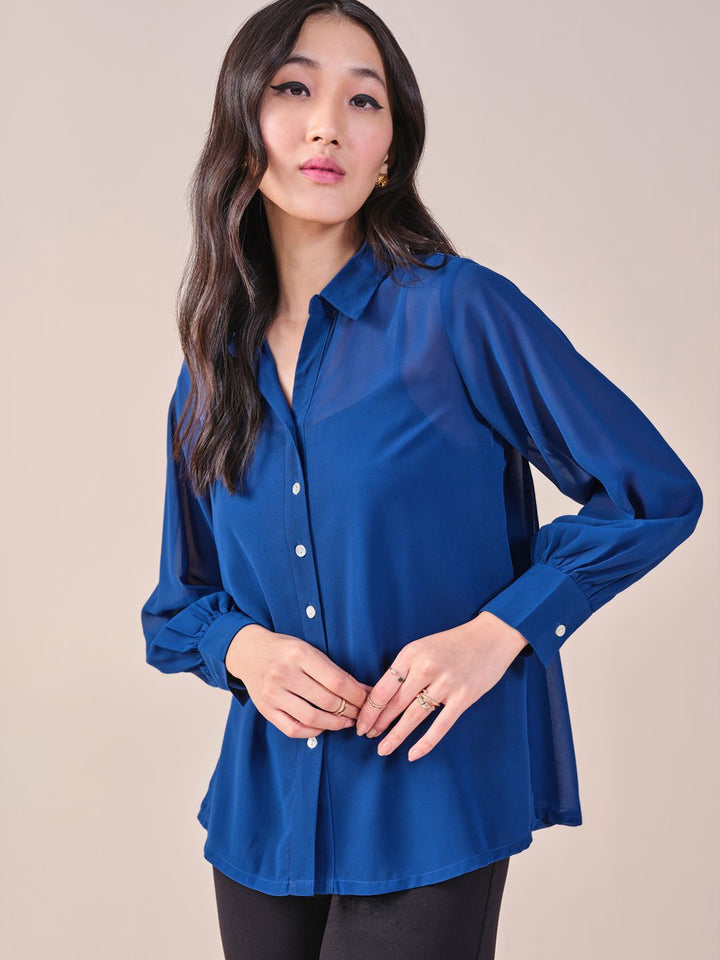 AND Women Solid Bell Sleeve Shirt Style Top