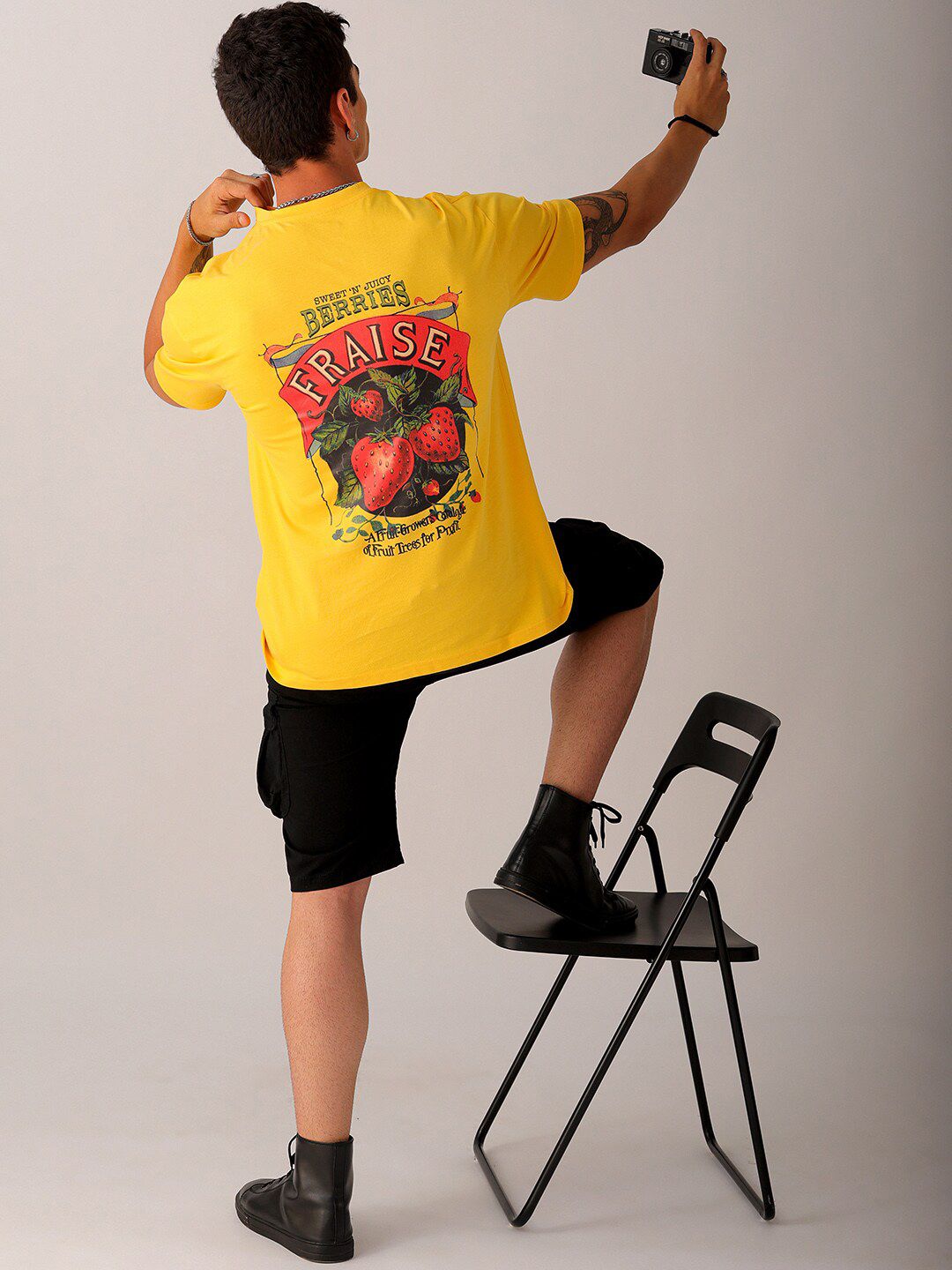 The Indian Garage Co Men Back Printed Boxy Oversized Round Neck T-shirt