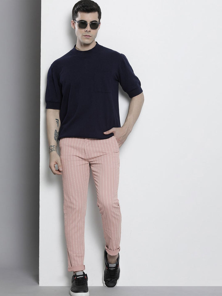 The Indian Garage Co Men Striped Slim Fit Chinos