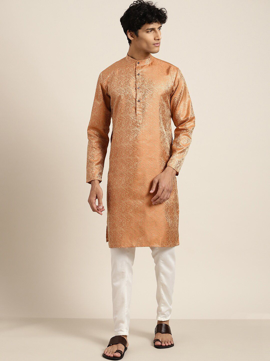 SOJANYA Ethnic Motifs Woven Design Silk Blend Regular Kurta with Churidar & Nehru jacket