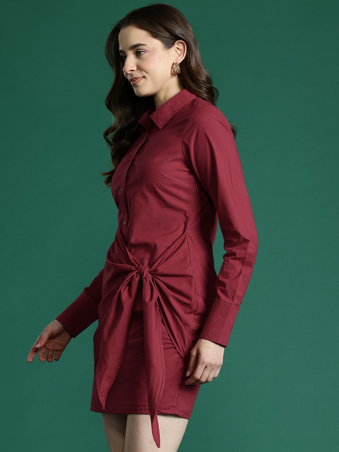 DressBerry Pure Cotton Wrap Tie-Up Shirt Mini Dress