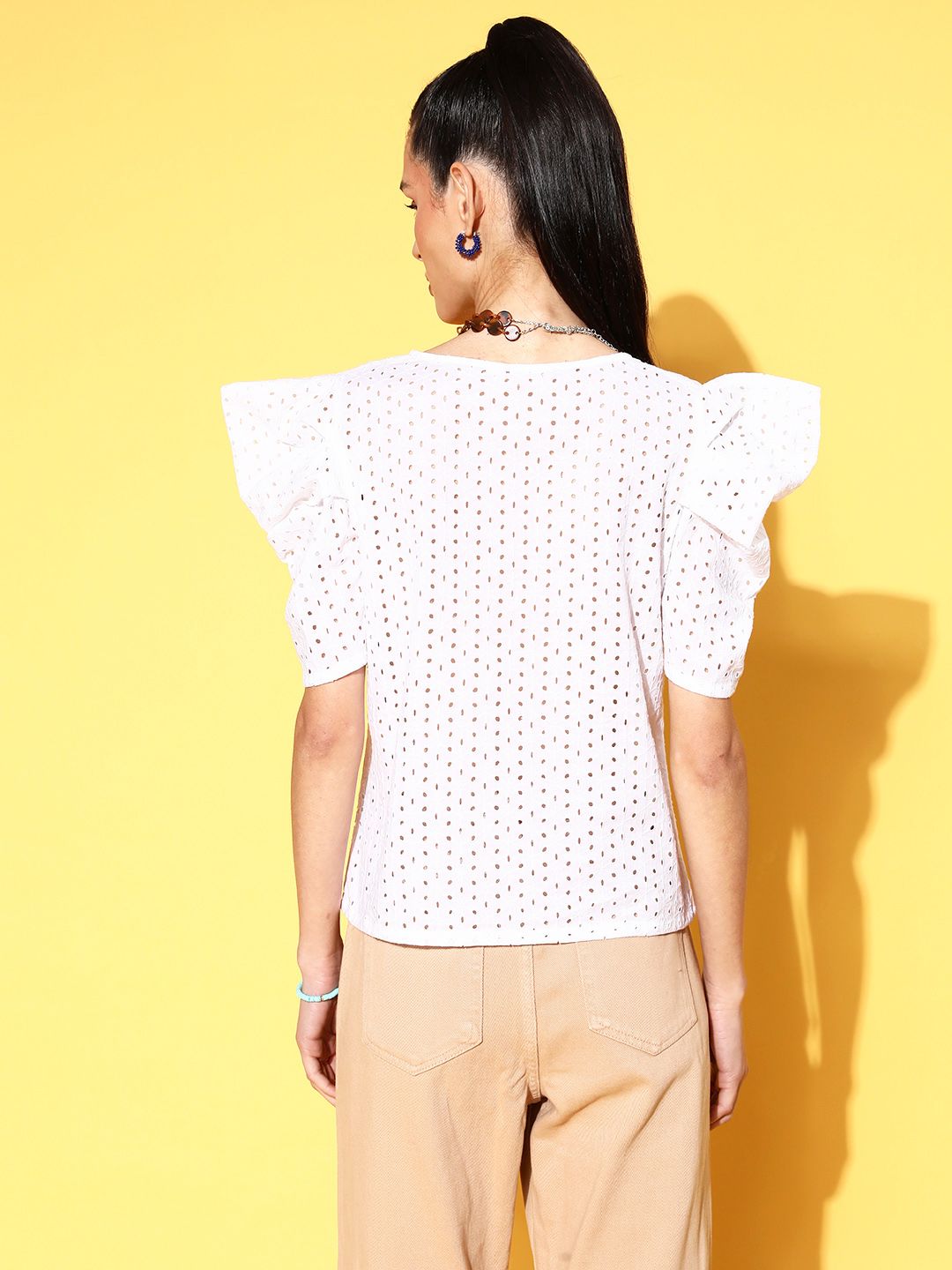 Berrylush White Power Shoulder Top