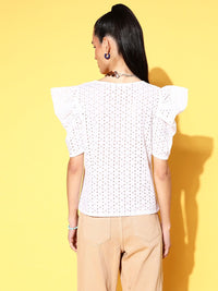 Berrylush White Power Shoulder Top