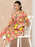 Varanga Women Beige & Pink Floral Printed Floral Kurta