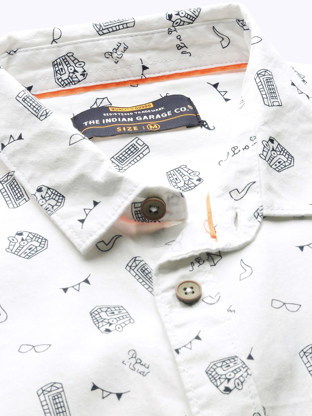 The Indian Garage Co Men White & Black Slim Fit Printed Casual Shirt