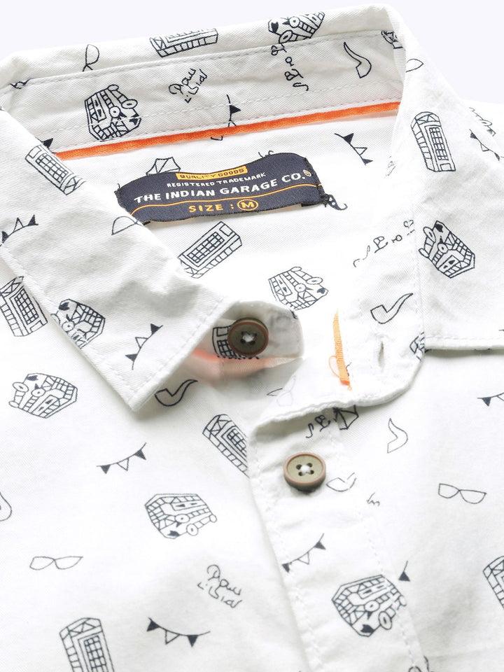 The Indian Garage Co Men White & Black Slim Fit Printed Casual Shirt