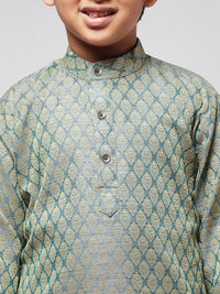 SOJANYA Boys Teal Green & Gold-Toned Ethnic Motifs Jacquard Kurta