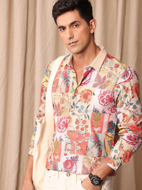 Encik Bowerbird Pure Cotton Disesuaikan Fit Floral Printed Shirt Shirt