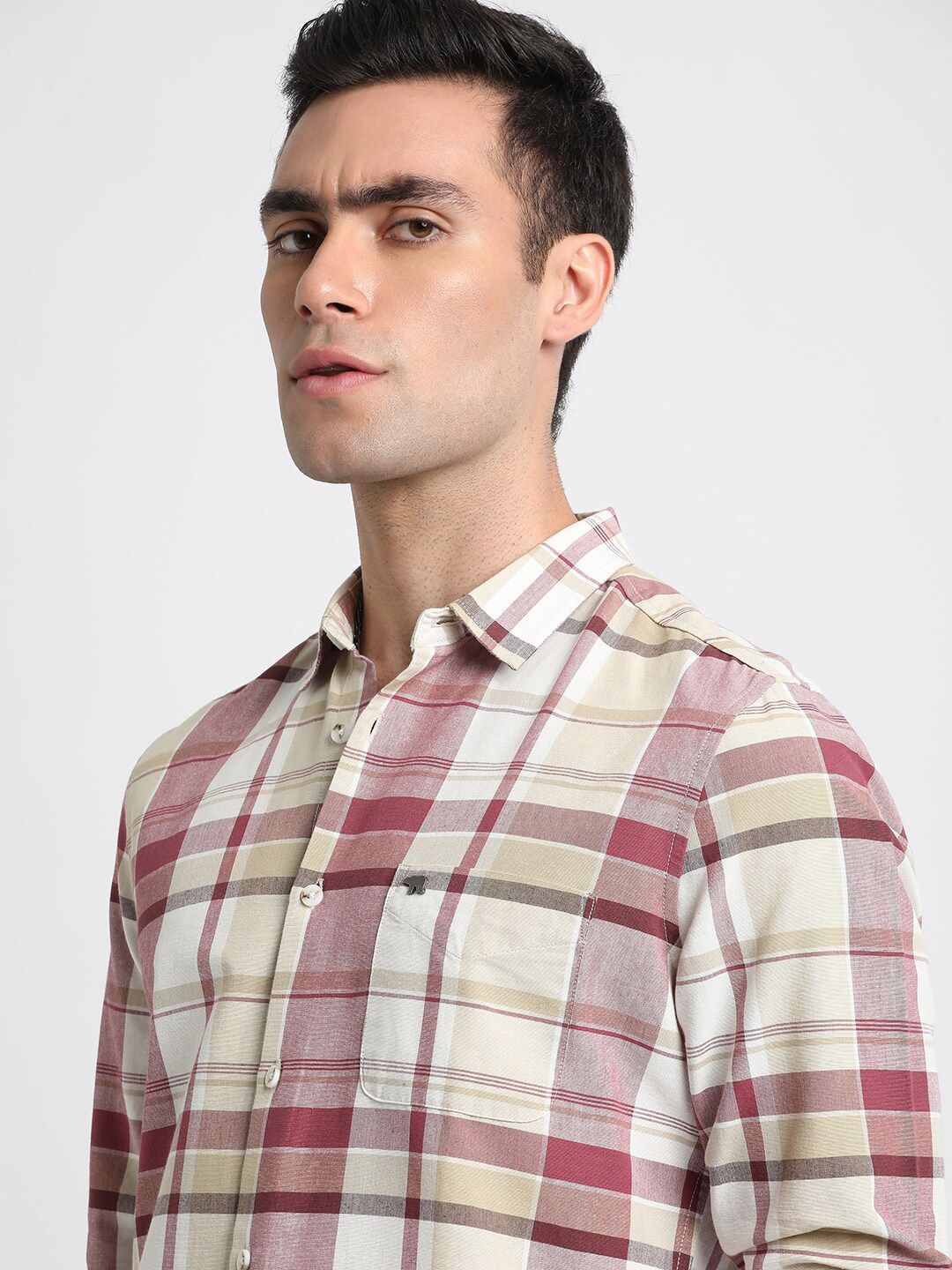 THE BEAR HOUSE Slim Fit Tartan Checked Spread Collar Cotton Casual Shirt