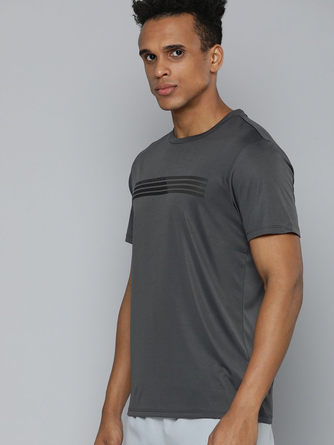 HRX By Hrithik Roshan Training Men Anthra Melange Rapid-Dry Graphic Tshirts