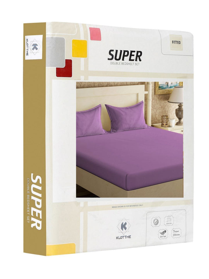KLOTTHE Purple Solid Cotton 300 TC Dilengkapi Cadar King dengan 2 Sarung Bantal-250 x 225 cm