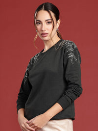 all about you Long Sleeves Studded Embellished Sweatshirt