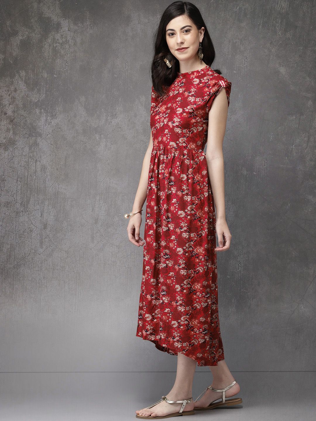 Anouk Women Red Floral Print A-Line Kurta