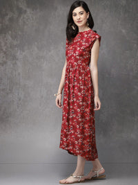 Anouk Women Red Floral Print A-Line Kurta
