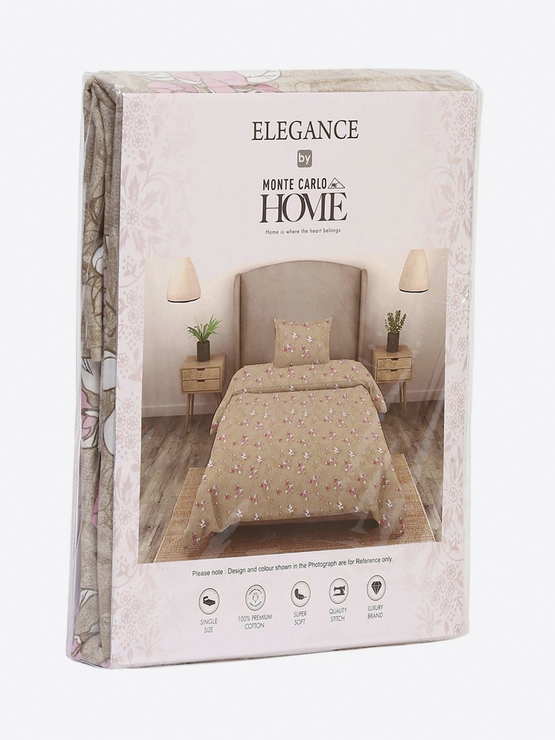Monte Carlo Beige & White Floral Printed Cotton 104 TC Single Bedsheet Set2.24 m x 1.52 m