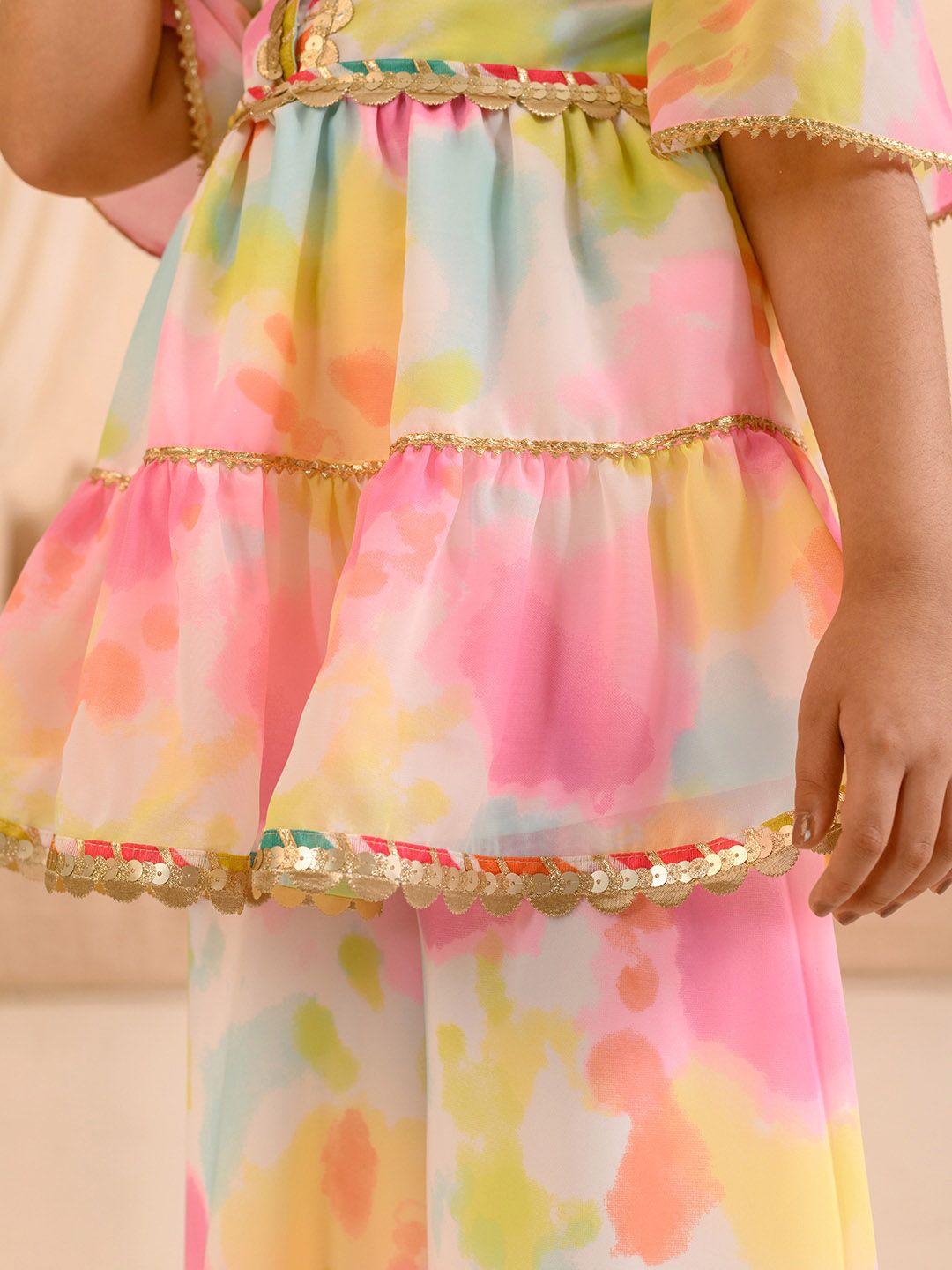 pspeaches Girls Abstract Printed Sequinned Regular A-Line Kurta & Sharara