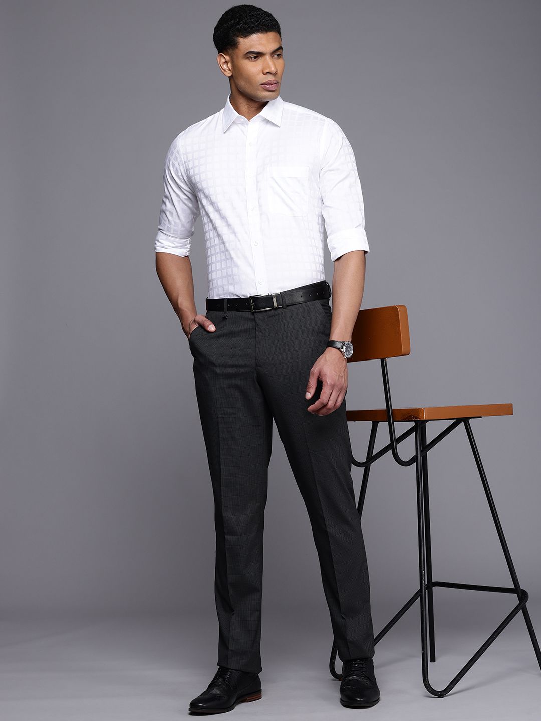 Raymond Pure Cotton Standard Slim Fit Checked Formal Shirt