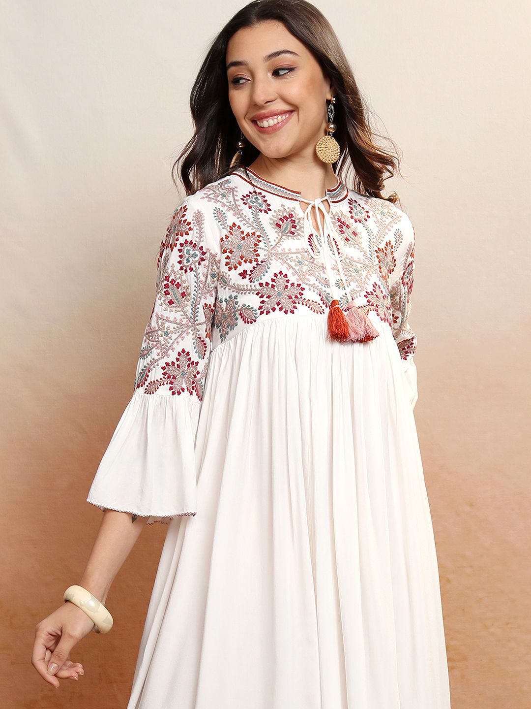 Vishudh Floral Embroidered A-Line Midi Dress