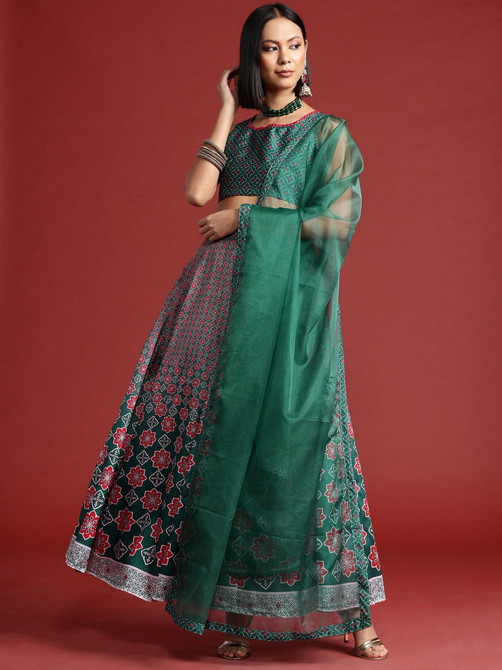 all about you Printed Mirror Work Ready to Wear Lehenga & Blouse With Dupatta